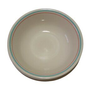 Corelle Forever Yours Dessert Bowls Tan Green Pink Stripes Set of 4